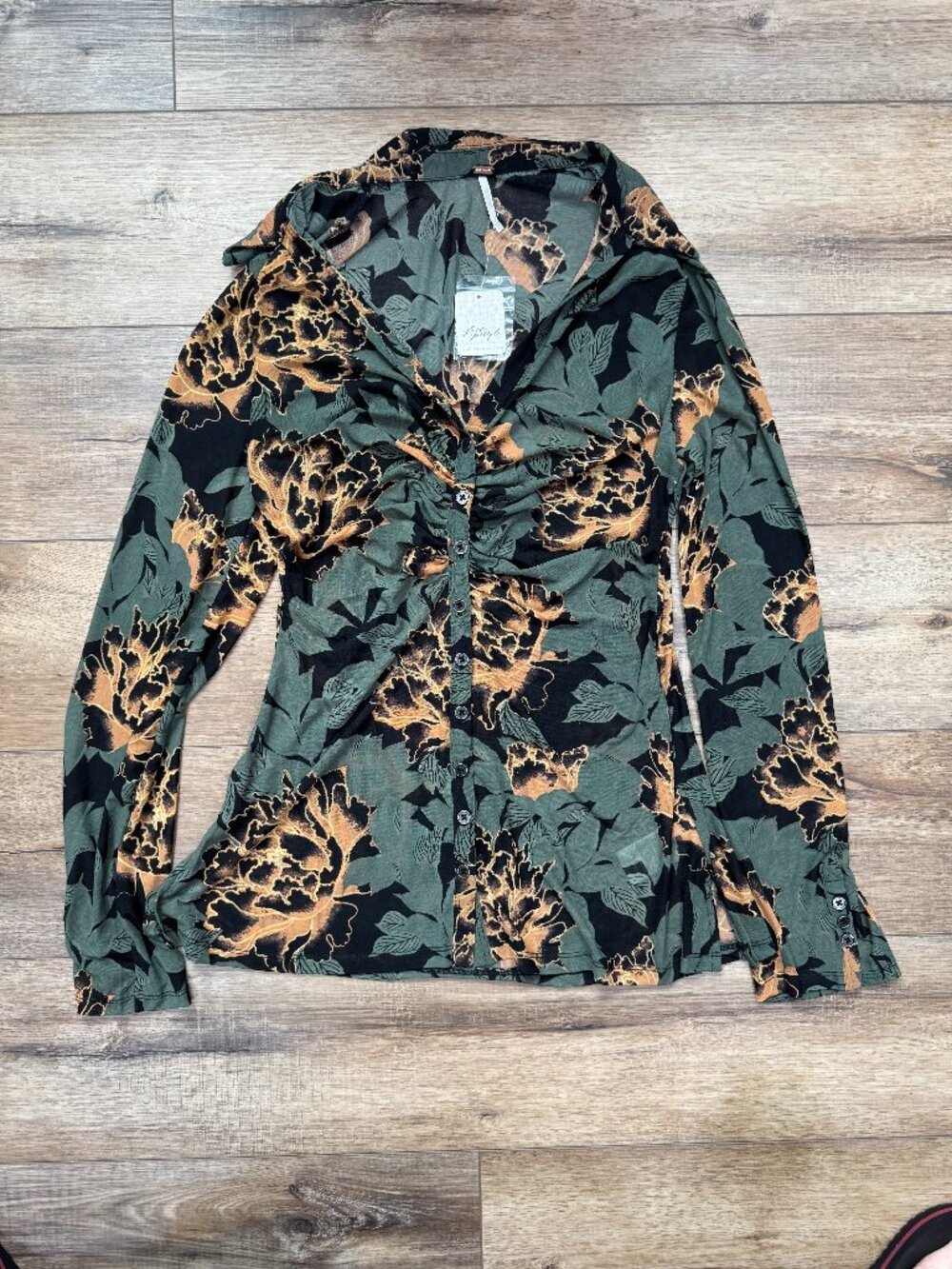 Free People Lucky Floral Shirtee in Black Bloom Size XL